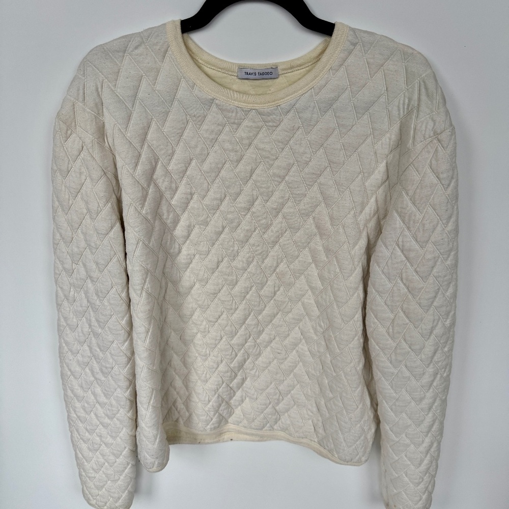 Travis Taddeo Quilted Long Sleeve Shirt – White (Size L)